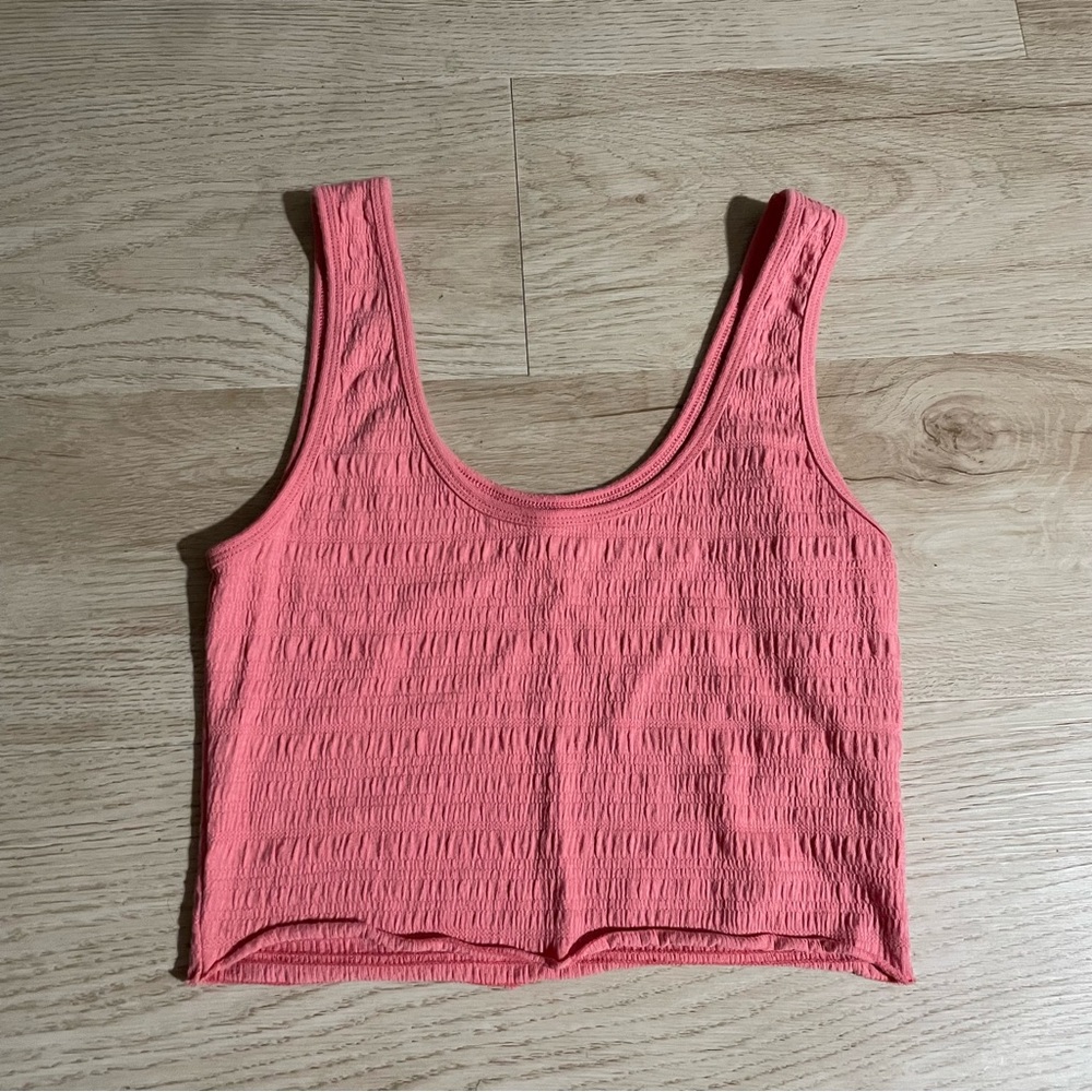 American Eagle Crop Tank Top Coral Textured